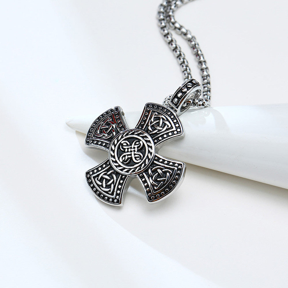 Stainless Steel Viking Cross Pendant Steel Color