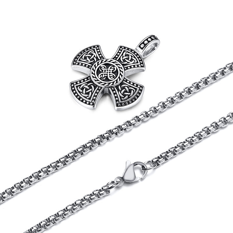 Stainless Steel Viking Cross Pendant Steel Color