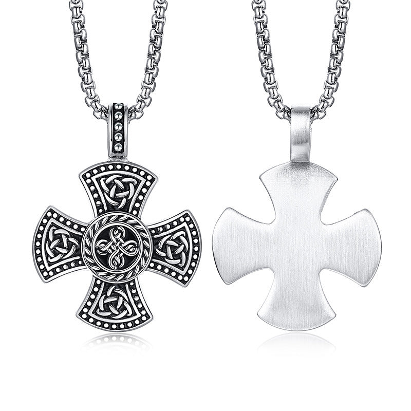Stainless Steel Viking Cross Pendant Steel Color