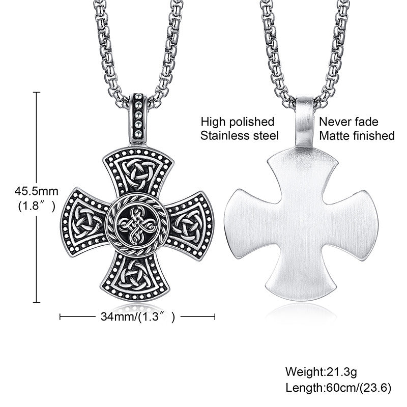 Stainless Steel Viking Cross Pendant Steel Color